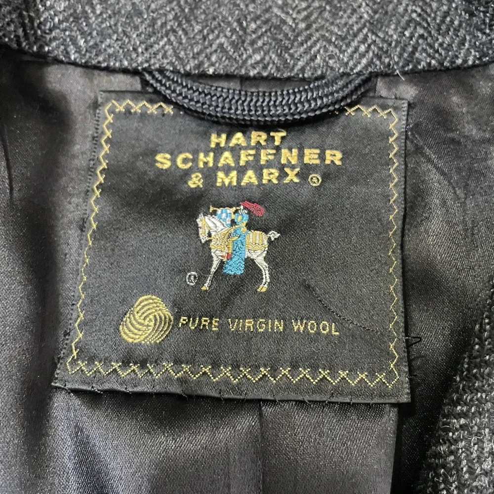 Hart Schaffner‎ Marx Saxony Tweed Wool Herringbone Overcoat Mens 38S Gray